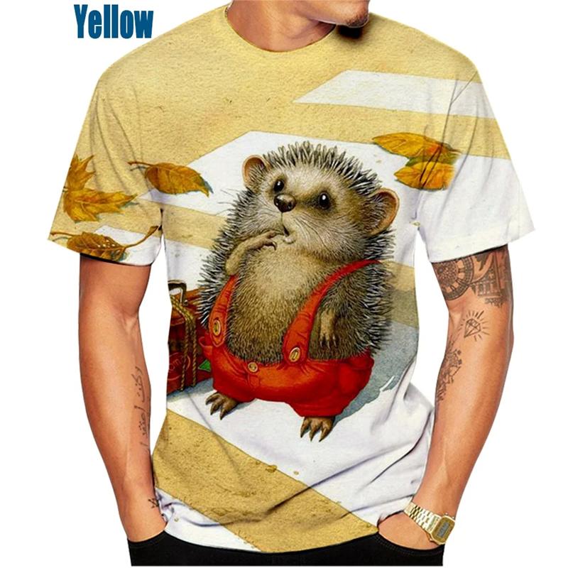Funny Animal Hedgehog 3D Print T-Shirts Summer Oversized Harajuku Round Neck Short Sleeve Men's T-shirts