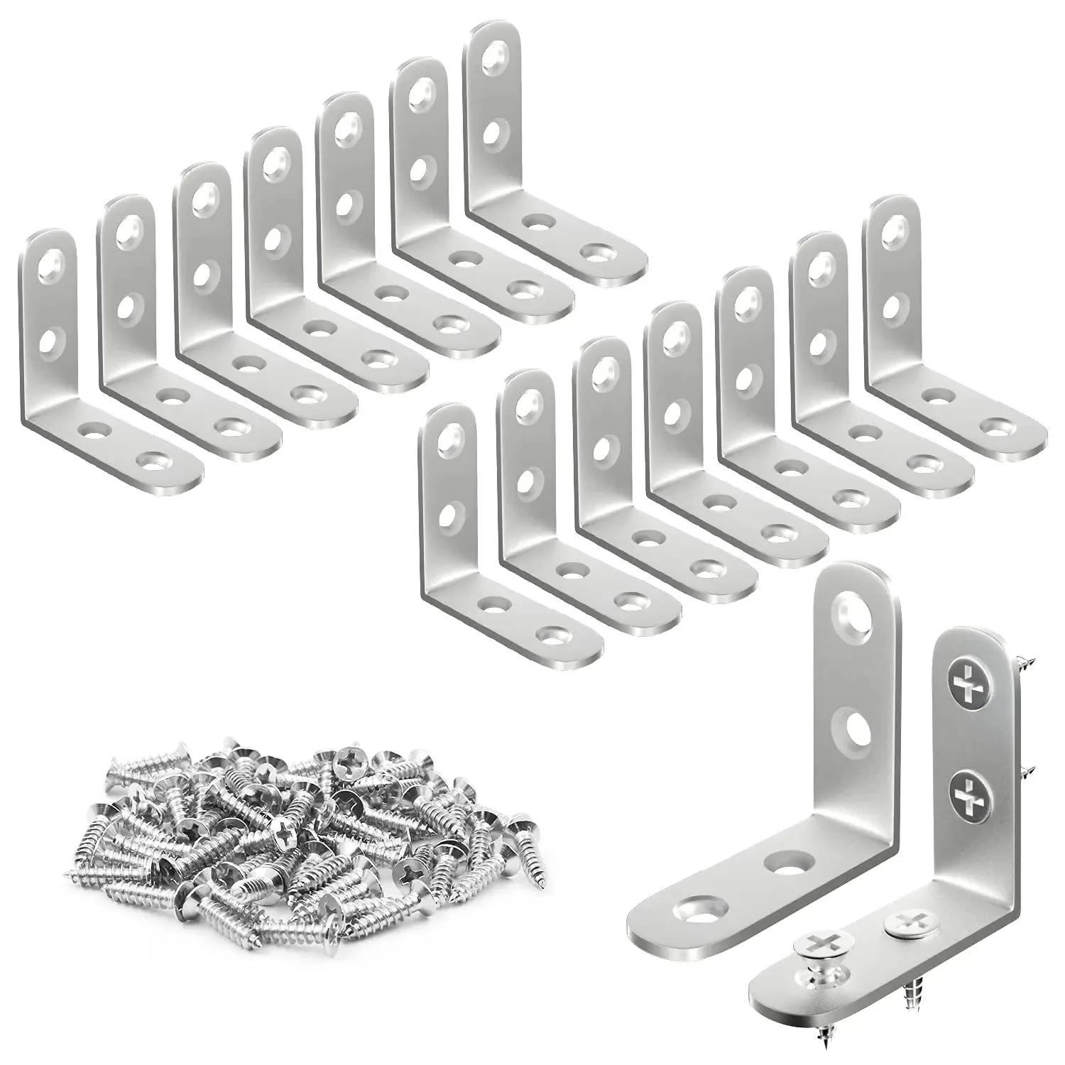 

10pcs 304 Stainless Steel L Brackets - Right Angle Corner Brace for Shelves Wood Furniture Chair Drawer with Matching Screws серебряный