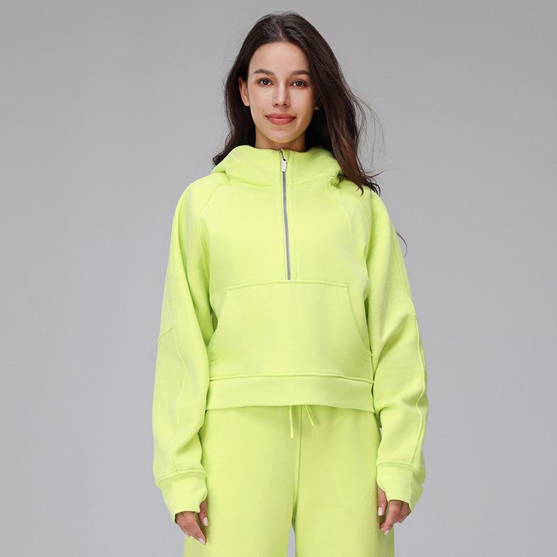 

Women s Fleece-Lined Scuba Hoodie: Stylish Half-Zip, Long-Sleeve Casual Yoga Jacket M/L