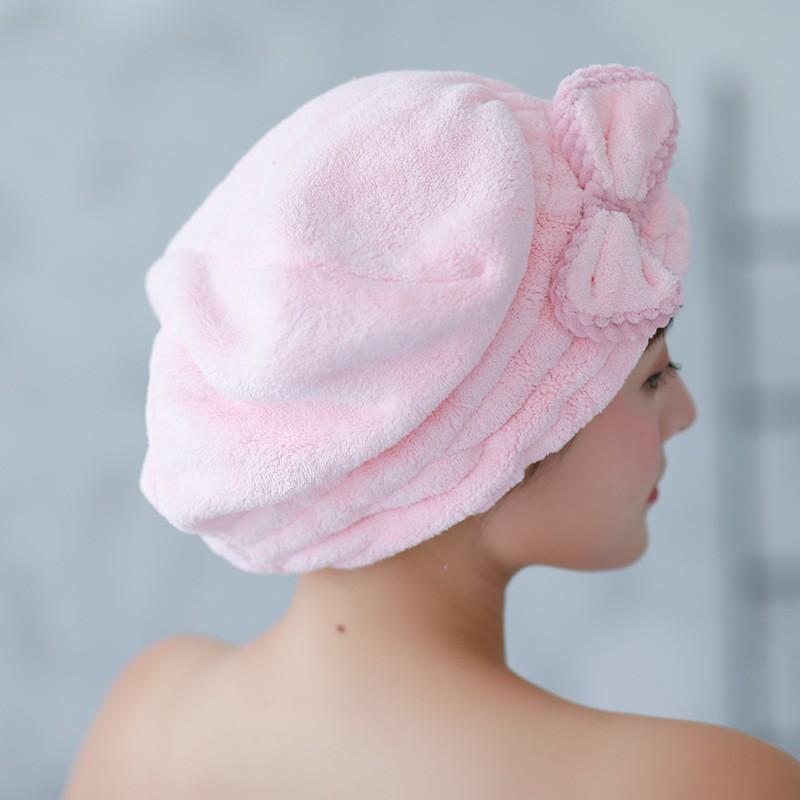 Thick Coral Fleece Hair Drying Cap With Bow Knot Women - Quick Dry Absorbent Towel Hat In Princess Style