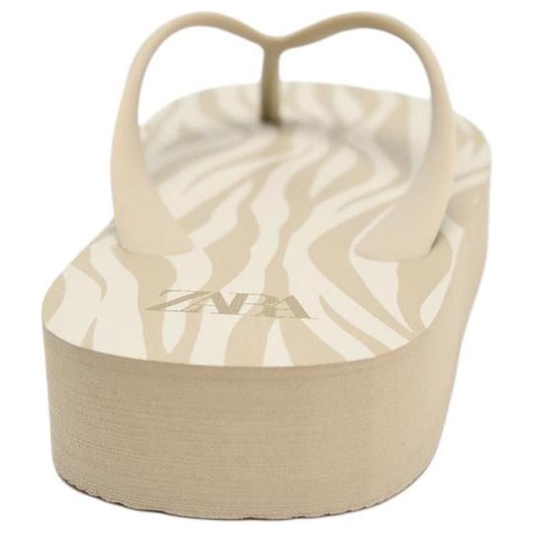 Zara Lightweight Vintage Animal Print Flip Flops Women Footwear Beige 15506510102
