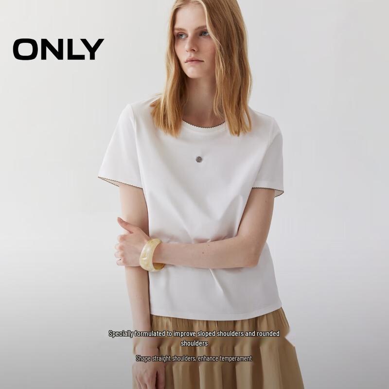 ONLY Women's Contrast Trim Round Neck Short Sleeve T-Shirt