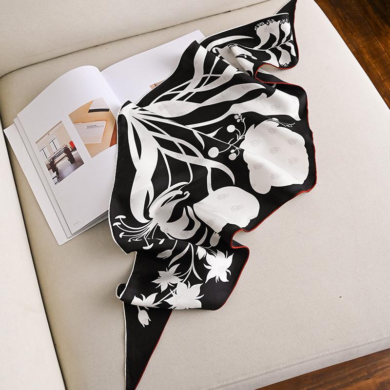 Black and white mulberry silk silk scarf temperament versatile silk twill rhombus scarf travel shawl new fashion silk scarf 48*140cm
