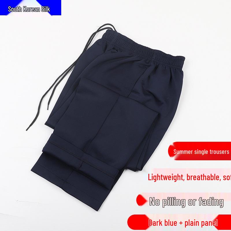 Dark Blue Unisex Student School Uniform Straight-Leg Pants - Summer Thin & Spring/Fall Loose Fit 6XL