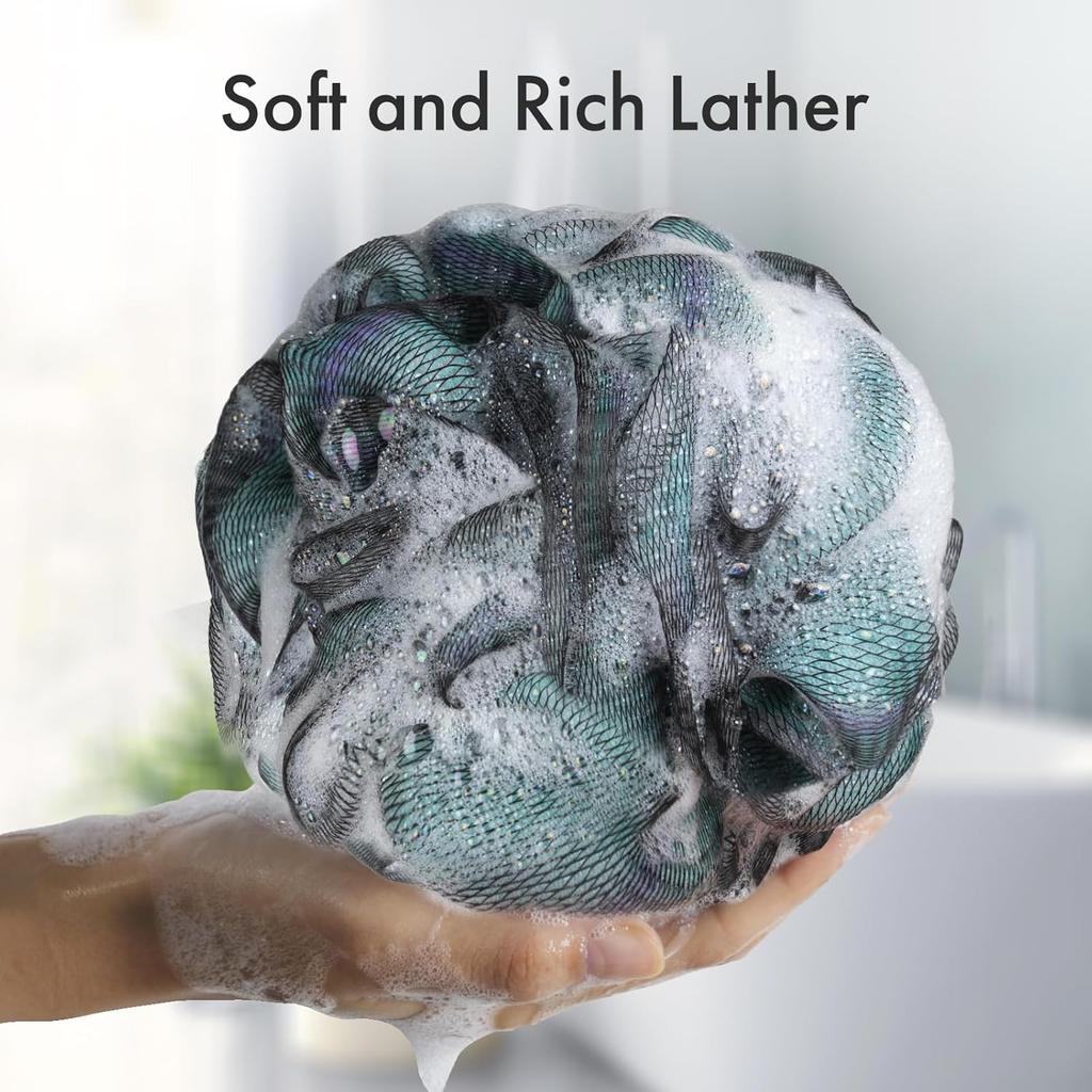 Charcoal Loofah Sponge, Shower Loofah 60g/PCS - Body Scrubber Loofa Set of 4 - Charcoal Blue, Green, Purple & Red, Bath Sponge for Men and Women