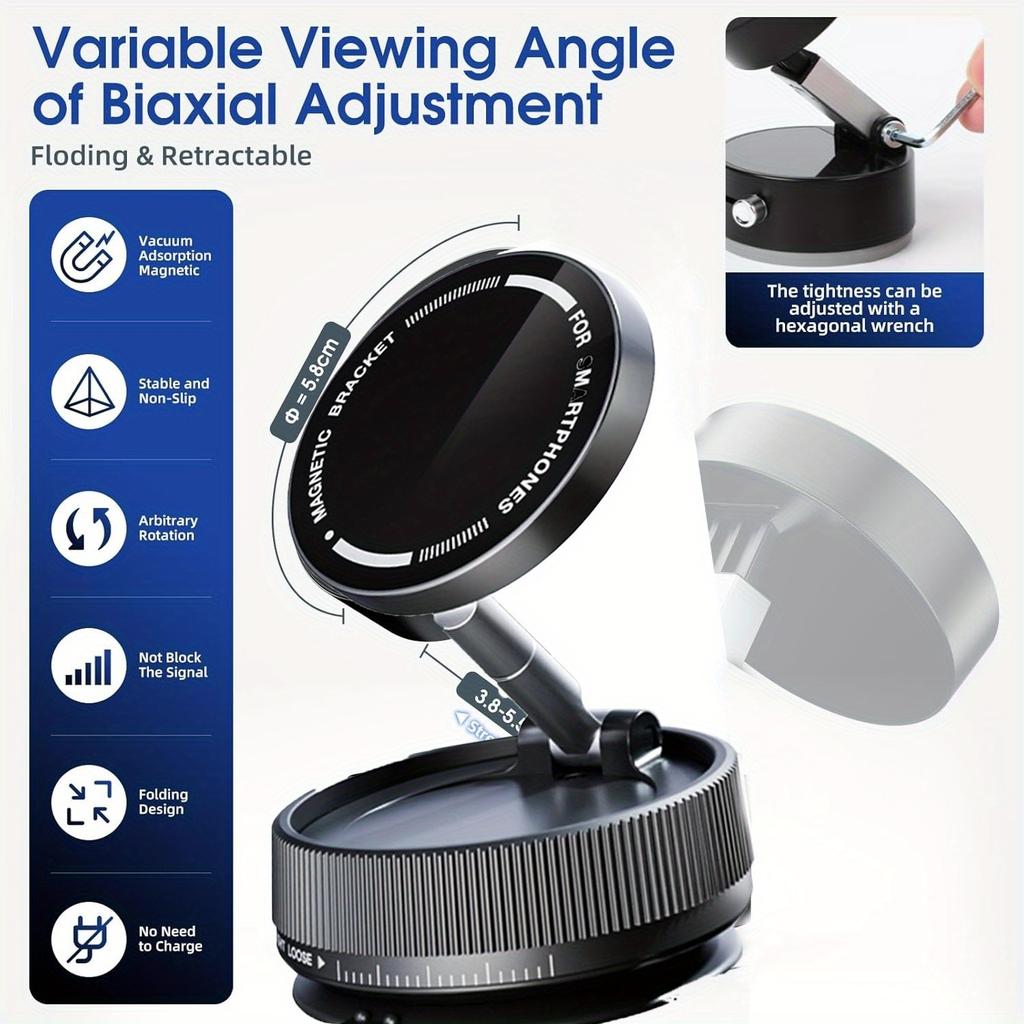 2026 Verbeterde Magnetische Autotelefoonhouder met Vacuüm 360° Versterkte 96LBS Ultra Zuignap Telefoonhouder voor MagSafe Mobiele Telefoon