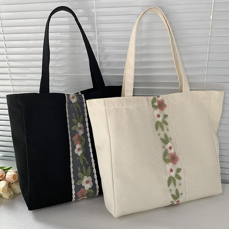Embroidery Canvas Bag Women Shoulder Simple Travel Yoga Large Capacity Bag