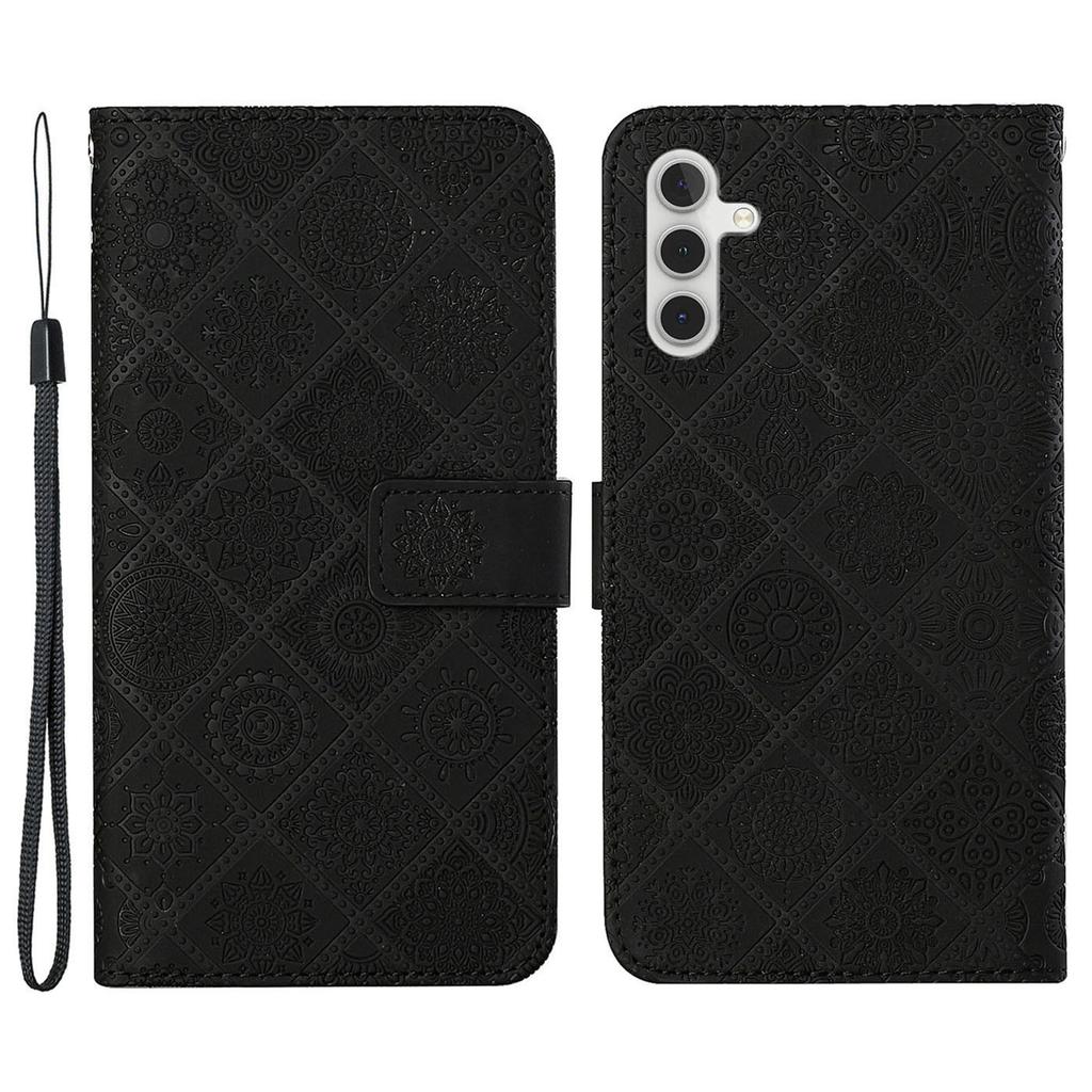 For Samsung Galaxy A35 5G Cell Phone Case Imprinted Ethnic Flower Leather Wallet Stand Cover