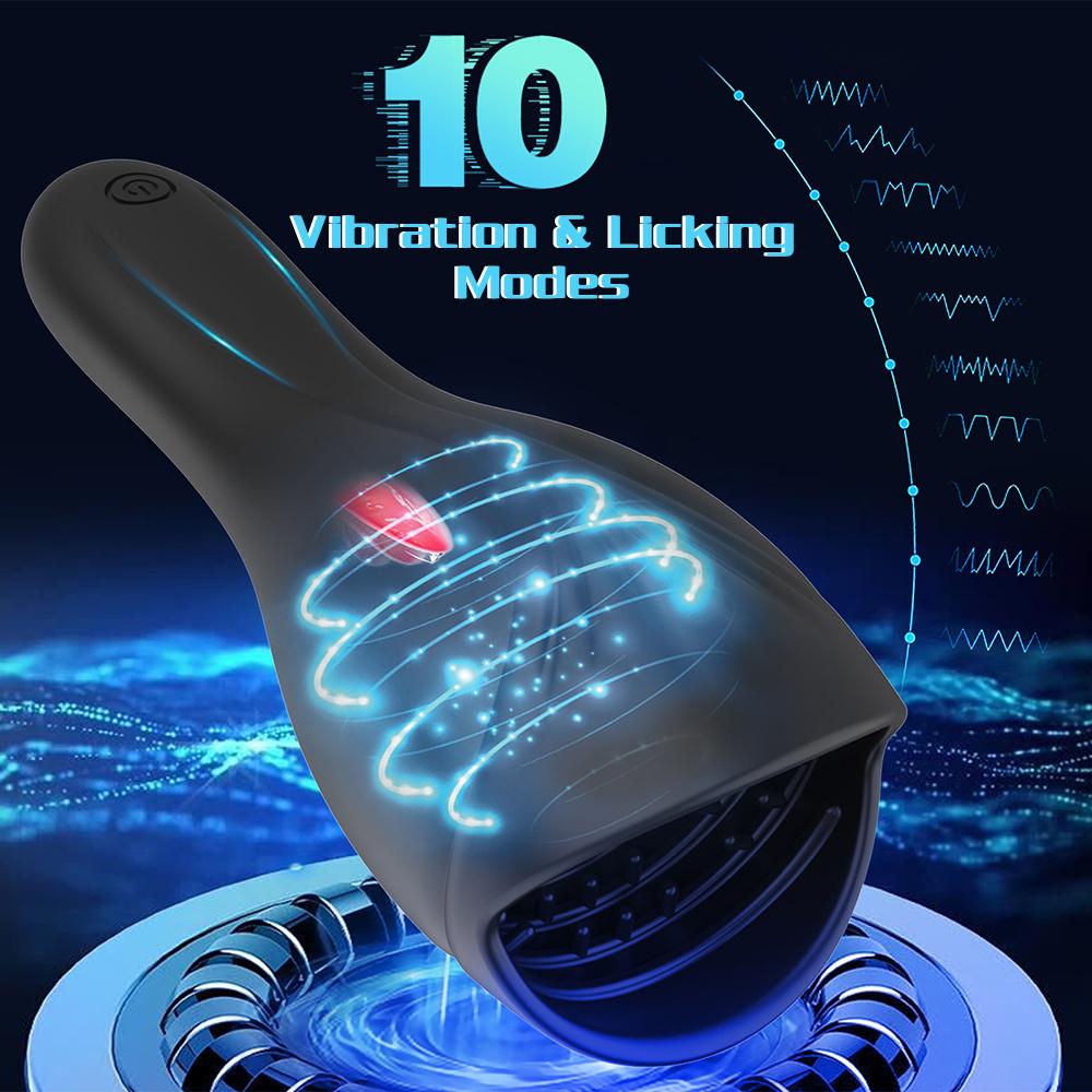 Powerful Vibrating Tongue Licking Vibrator Male Glan Massager Delay Stamina Trainer Oral Sex Climax Masturbation Sex Toy for Men