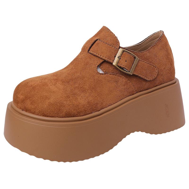New retro versatile small platform shoes women's autumn and winter suede one-pedal single shoes