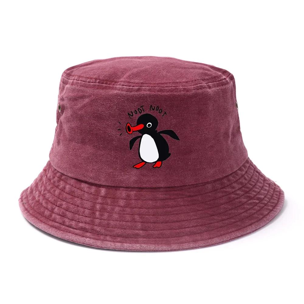 1pc Summer Penguin Printed Bucket Hats for Men Women Travel Beach Reversible Fisherman Hat Outdoor Sports Pull Up Panama Sun Hat