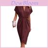 Summer Satin Vneck Short Sleeve Aline Dress With Pleats For Women