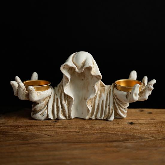 Halloween Grim Reaper Candle Holder Gothic Grim Reaper Statue Resin Candlestick Desktop Decoration for Halloween Home Decor