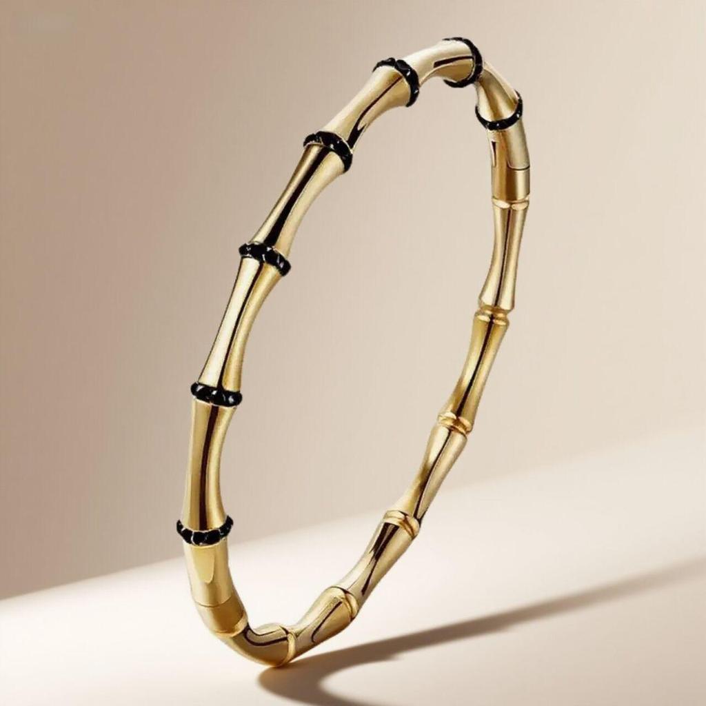 Retro Versatile Titanium Steel Open Bamboo Bangle Bracelet