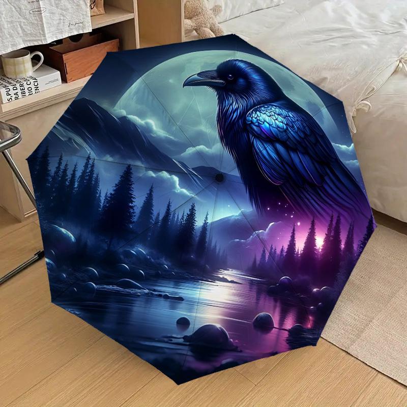 

1pc Moonlit Raven Night Automatic Folding Umbrella, 8 Ribs Iron Frame, Suitable for Outdoor Travel and Daily Use yy251120247