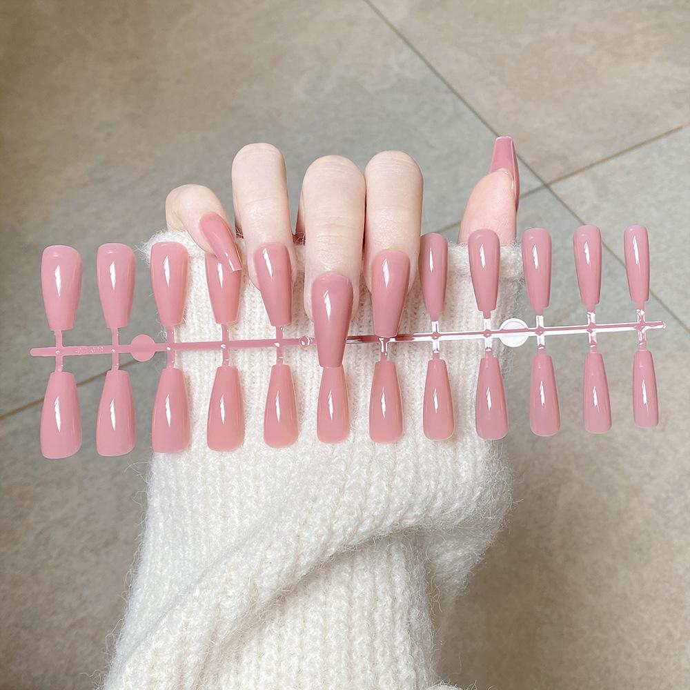24pcs/set DIY Quick Nails Solid Color Glossy Long Ballet False Nails Multicolor Strips Finished Wear Nail Art