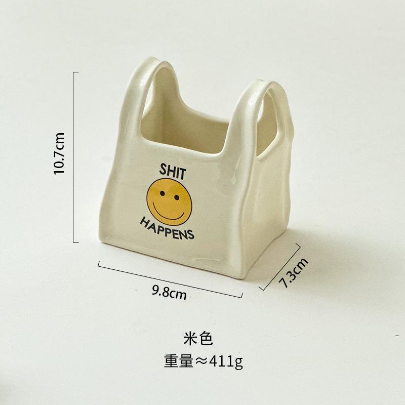 Pote Cerâmico Smiley - Armazenamento de Mesa Minimalista para Canetas Chaves Bijuterias, Decoração de Casa com Vibrações Positivas