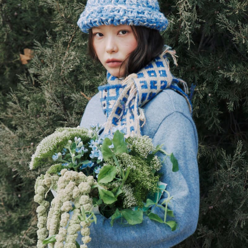 MISU A BARBE HEAVENLY MUFFLER BLUE CHECK