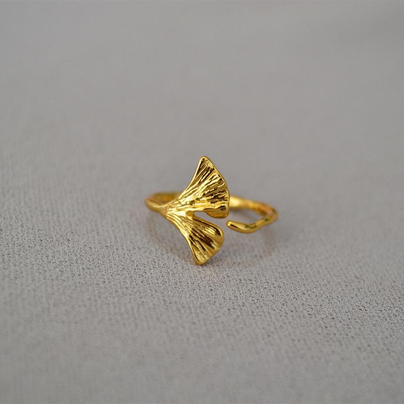 

Korean Style Adjustable Gold-Plated Ginkgo Leaf Ring Adjustable золотой