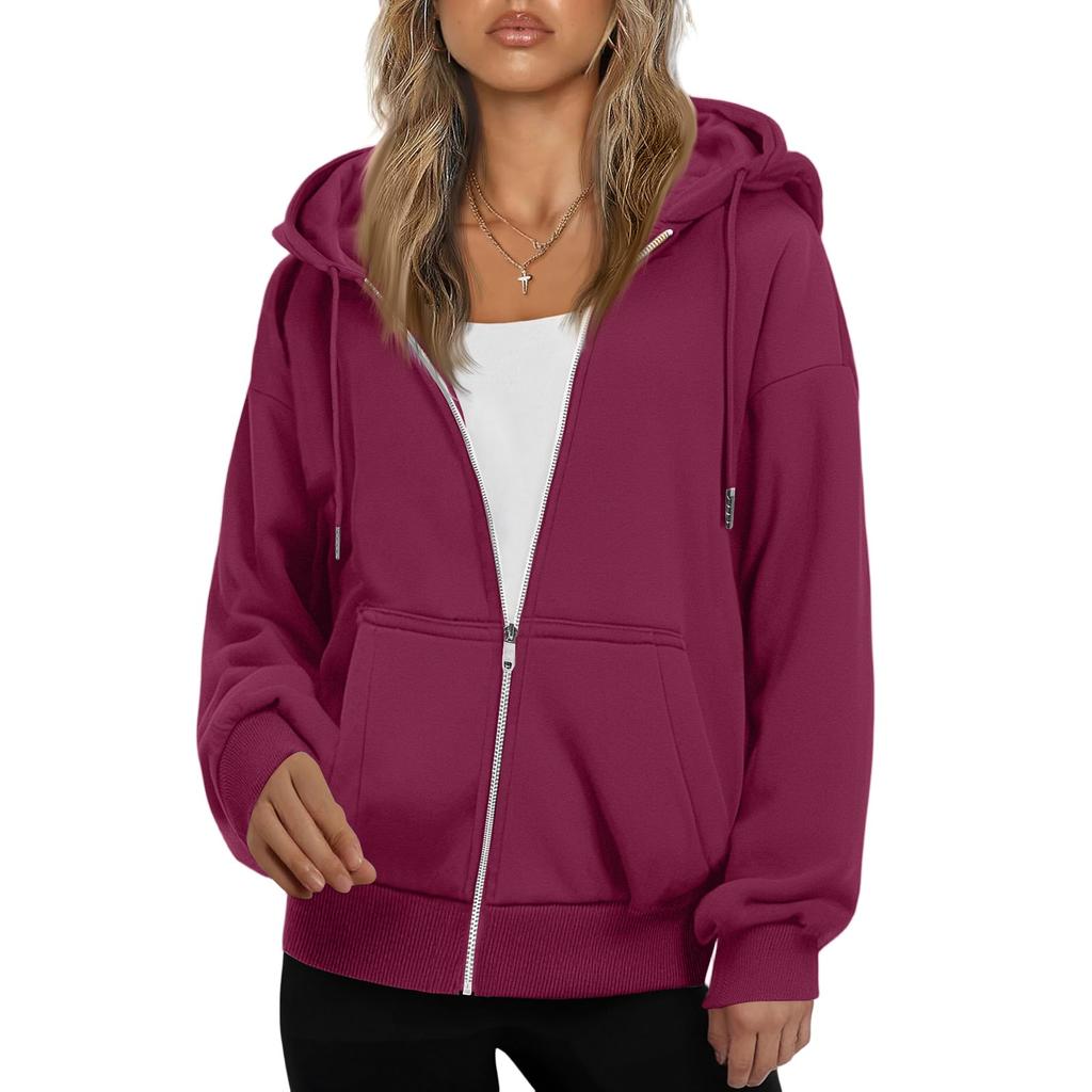 Women's Fashionable Loose Fleece Hooded Casual Cardigan With Zipper Sweatshirt