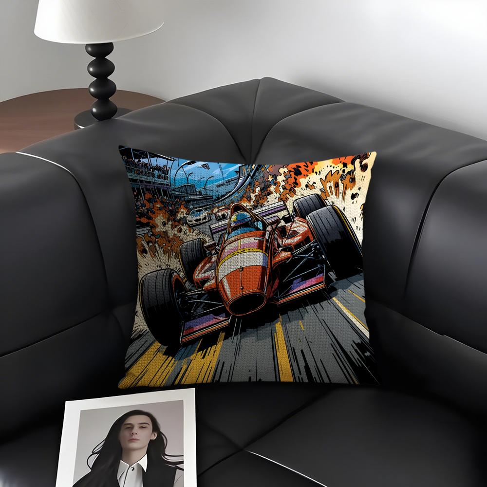 Rennsport Kühlkissenbezug Natürliches Leinen Bio-Stoff Beidseitiger Druck Sofa Heimdekoration Geschenk Kissenbezug