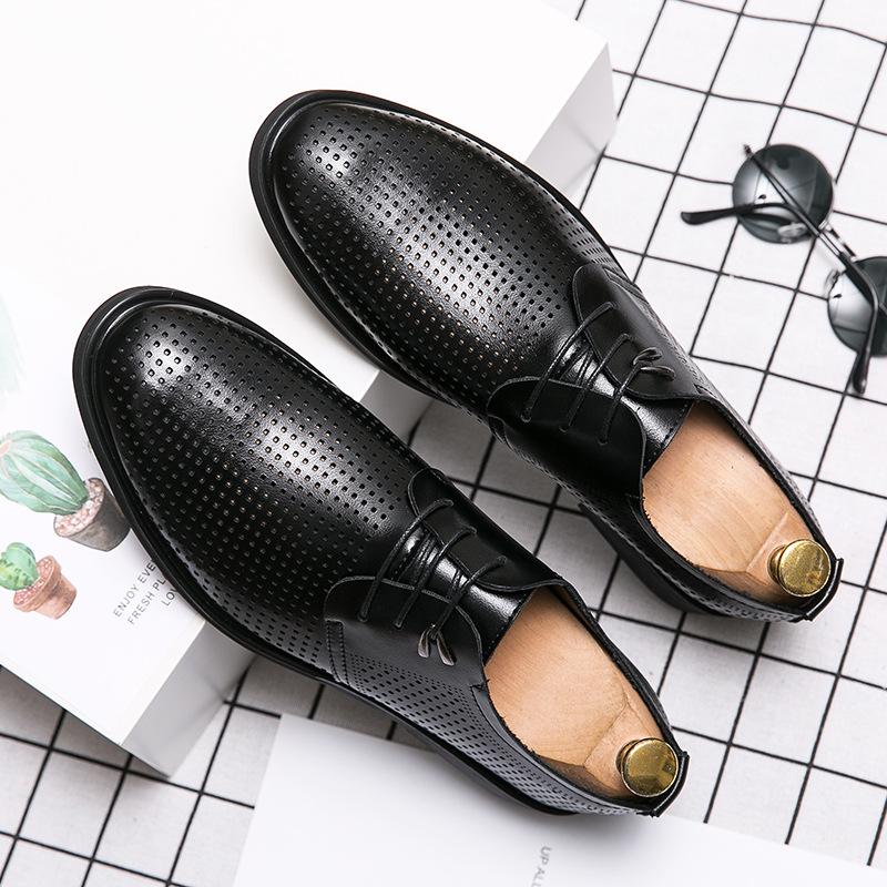 

Мужская обувь мужская деловая повседневная обувь модная дышащая обувь с отверстиями молодежная шнуровка маленькие кожаные туфли мужские 44 чёрный
