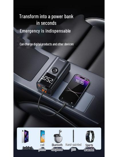 Car Emergency Power Supply & Tire Inflator with Built-in Backup Battery & Jumper Cables