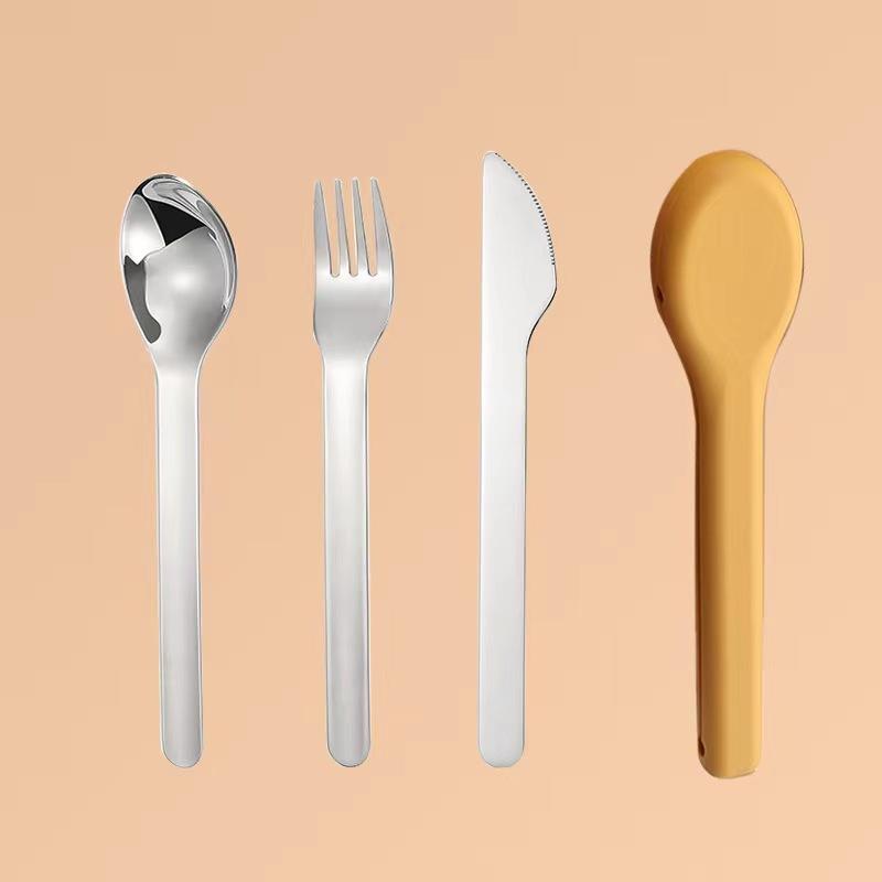 Přenosná sada příborů do kapsy, 3dílná sada vidličky, lžíce, nože s pouzdrem na oběd, cestování, kempování, do školy, do práce, na pikniky