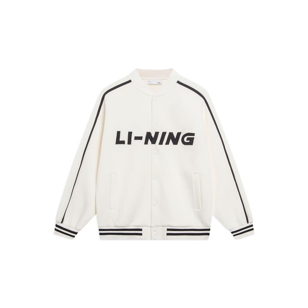 LiNing Sport Fashion Series American Retro Color-Block Logo Baseball Collar Single-Breasted Jacket Unisex Jacket Off-White AWDT545-1