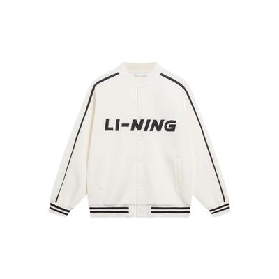 LiNing Športová Módna Séria Americký Retro Farebný Blok Logo Baseballový Golier Jednoradové Sako Unisex Sako Béžová AWDT545-1
