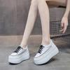 Fashion 8cm White Genuine Leather Platform Heel Women Flats Shoes Comfortable Casual Creepers Chunky Sneaker Summer Bling Shoes Women
