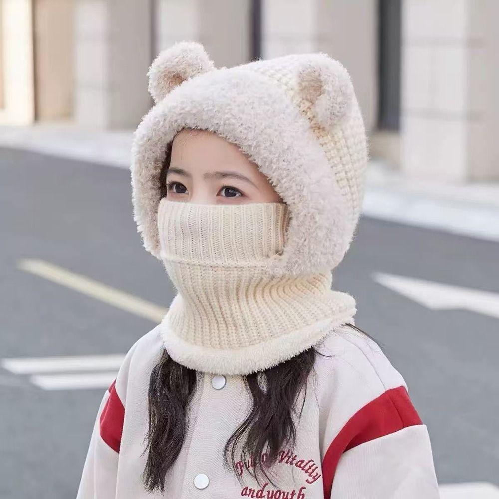 Woolen Kids Winter Hat Windproof Hooded Cap New Neck Warmth Cover Winter