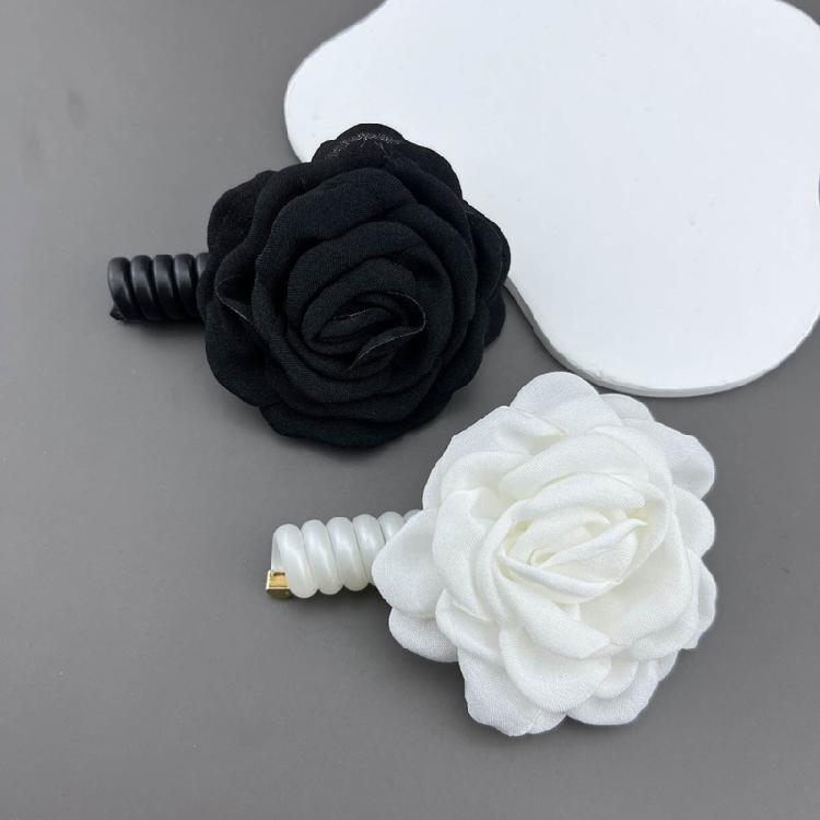 Set of 2 Camellia Stretchy Ponytair Holders Elegant Telephone Wire Hair Bands