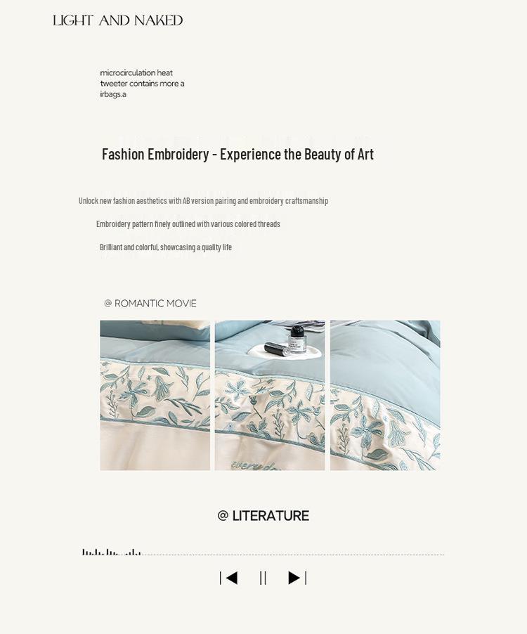 Light Luxury 100% Long-Staple Cotton Embroidered Bedding Set - High-End Four-Piece Pure Cotton for All Seasons.