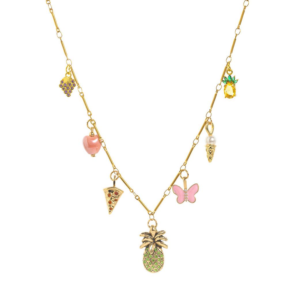 Summer Fruit Wind Pineapple Pendant Colored Zircon Pendant Necklace Watermelon Necklace 18K Gold And Bronze