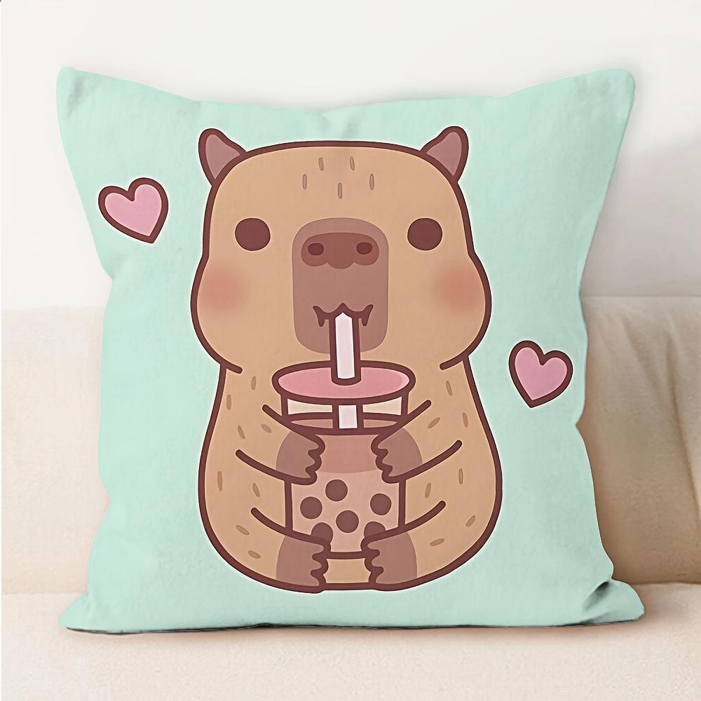 Cute Capybara Printed Pillowcase, Single-Sided Print, Zipper Closure, Machine Washable Polyester For Office Living Room Bedroom