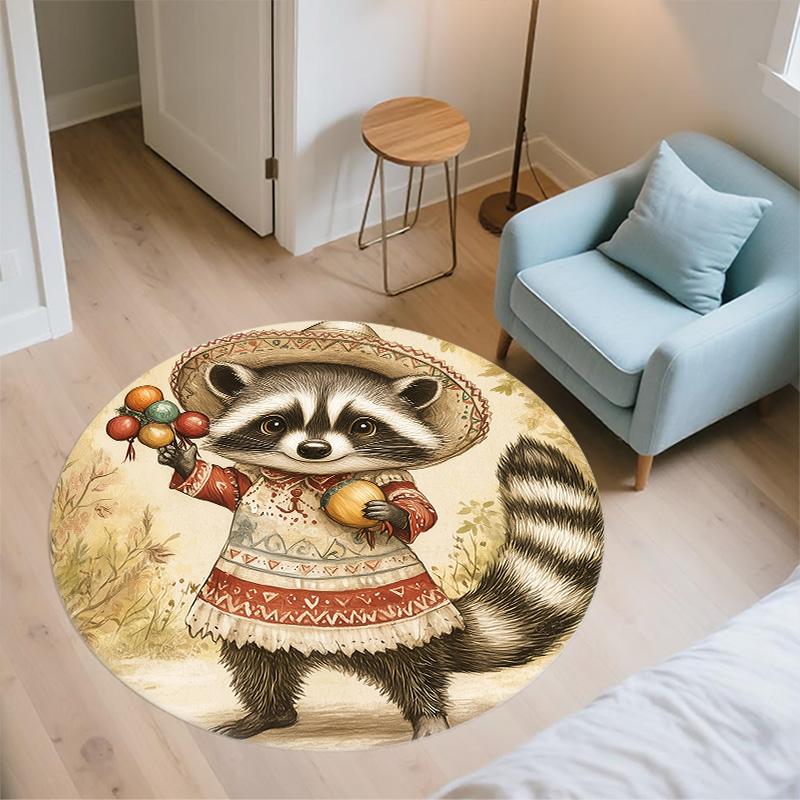 Vintage Costumed Animals,Round Area Rug,Carpet Rug for Living Room Bedroom Sofa Playroom Decor,Non-slip Floor Mat
