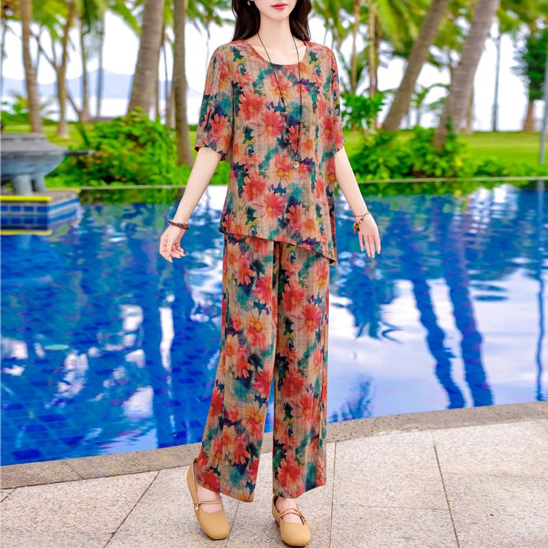 Plus Size Women's Two Pieces Set Summer Clothing Loose Casual Pants Sets