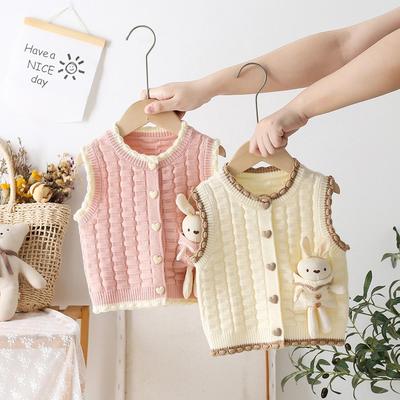 Girls' Cartoon Rabbit Sweater Vest - Infant Sleeveless Knitted Cardigan for Spring & Autumn