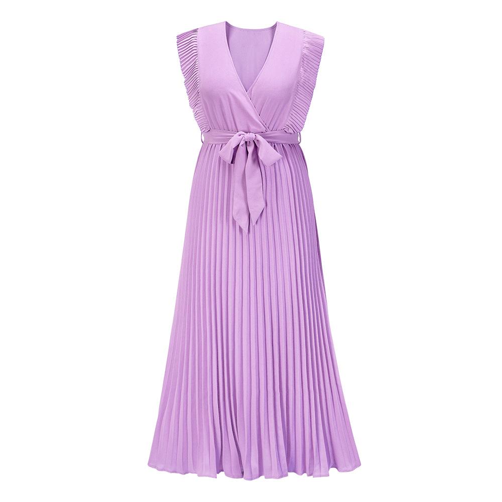 Strand Schlank Sexy Rüschenärmel Chiffon Plissee Einfarbig Kleider