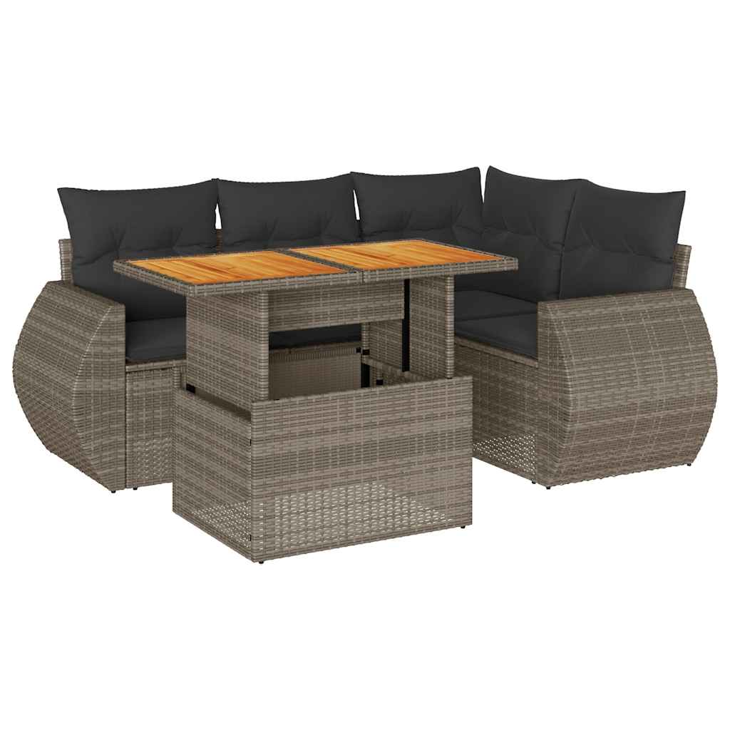 Vidaxl 5-Cz. Garden Lounge Set, Cushions, Grey PE Rattan