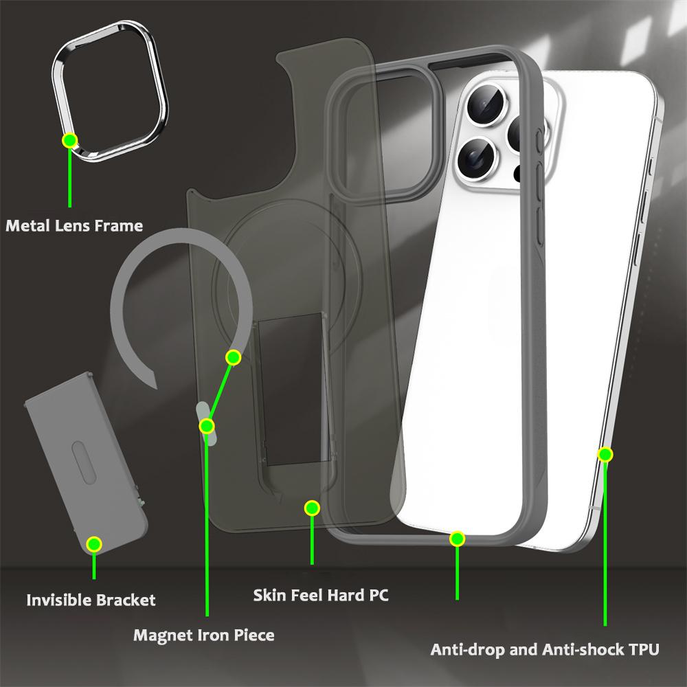 Luxury For Magnetic Folding Stand Magnetic Phone Case For iPhone 16 15 14 Plus 13 12 11 Pro Max Matte Translucent Back Cover Caps