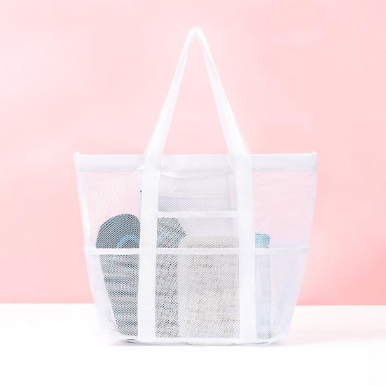 Netz-Strandtasche mit Reißverschluss, großes Fassungsvermögen, Strandtasche, faltbares Design, wasserdicht, sanddicht, Pooltasche mit Fächern