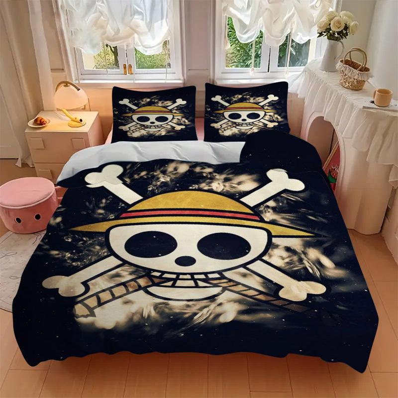 One Piece Skull Logo Bedding Set - 3 Piece Comforter Cover Gift for Bedroom,Includes No InsertB154
