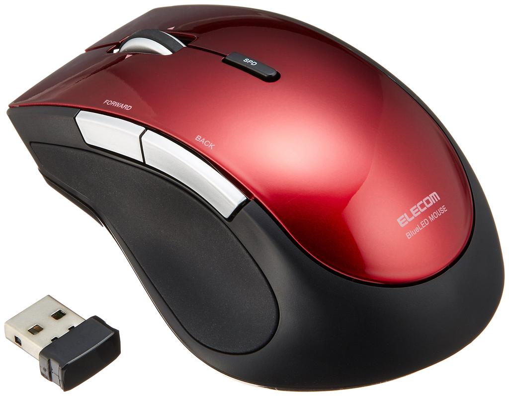 Elecom Wireless Mouse (Receiver Included), Medium Size, 5 Buttons (Back & Forward Buttons), Blue LED, Red, M-BL22DBRD
