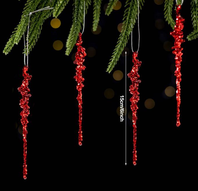 Glitter Christmas Icicle Ornaments Multicolor Xmas Tree Hanging Pendants for Home Party Holiday New Year Indoor Decor Supplies