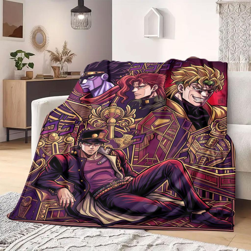 JoJo's Bizarre Adventure Flannel Blanket, Cartoon Print for Bedroom Accessories, Warm Throw for Chairs, Portable Travel_LIAN