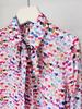 Clearance Women's Silk Long-Sleeve Shirt with Colorful Heart Print & Removable Bow