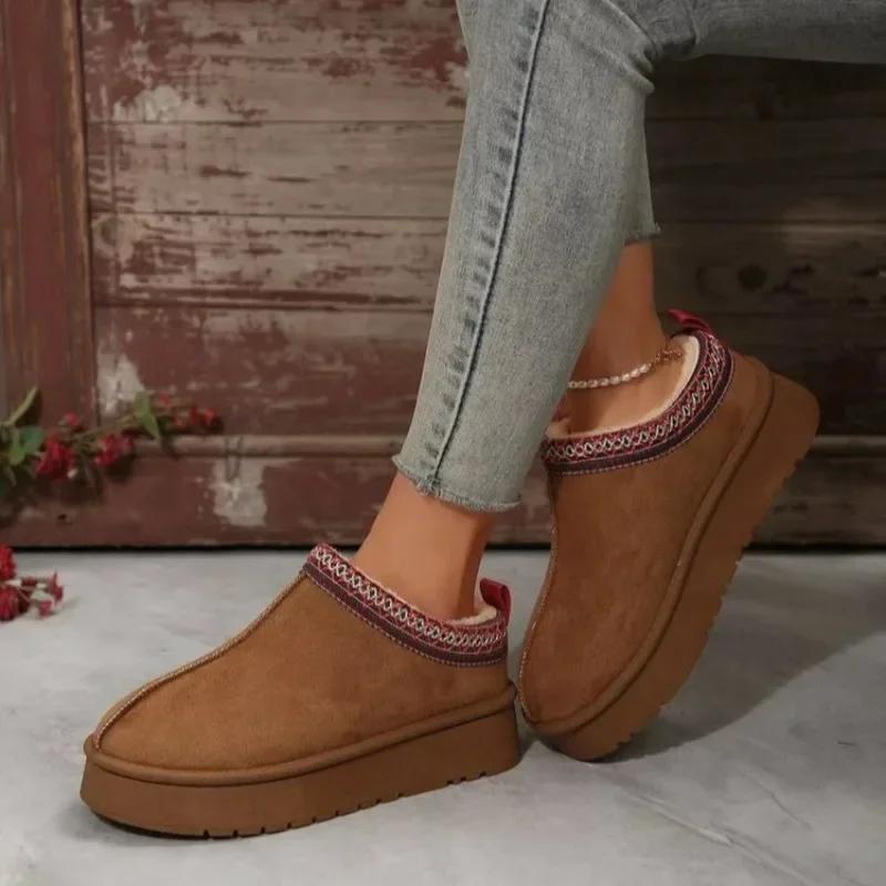 Chelsea Ankle Snow Boots Women Winter Brand Fur Short Plush Warm Flats Slippers Platform Shoes Flip Flops Botas Cotton Shoes