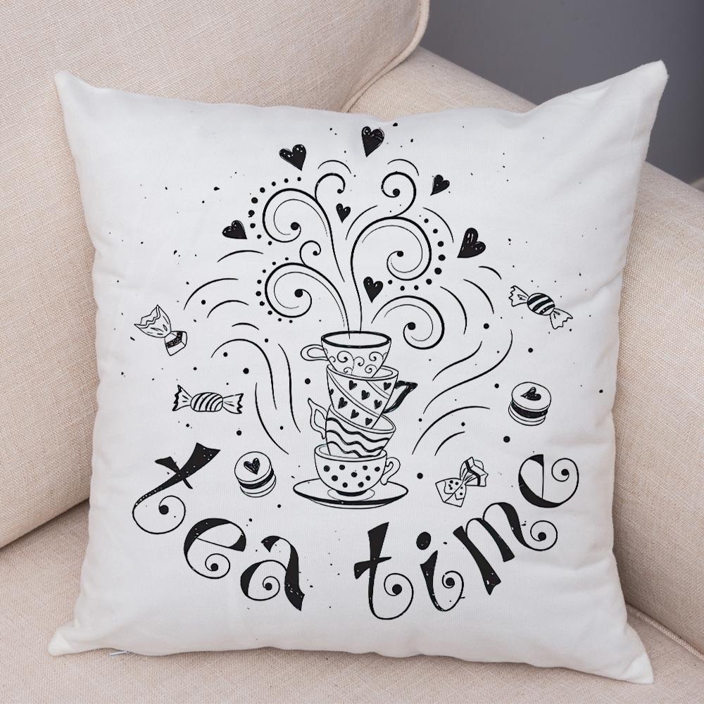 Coffee Time Cushion Cover Colorful Stacked Cup Design Polyester Bedroom Decor Throw Pillow Case